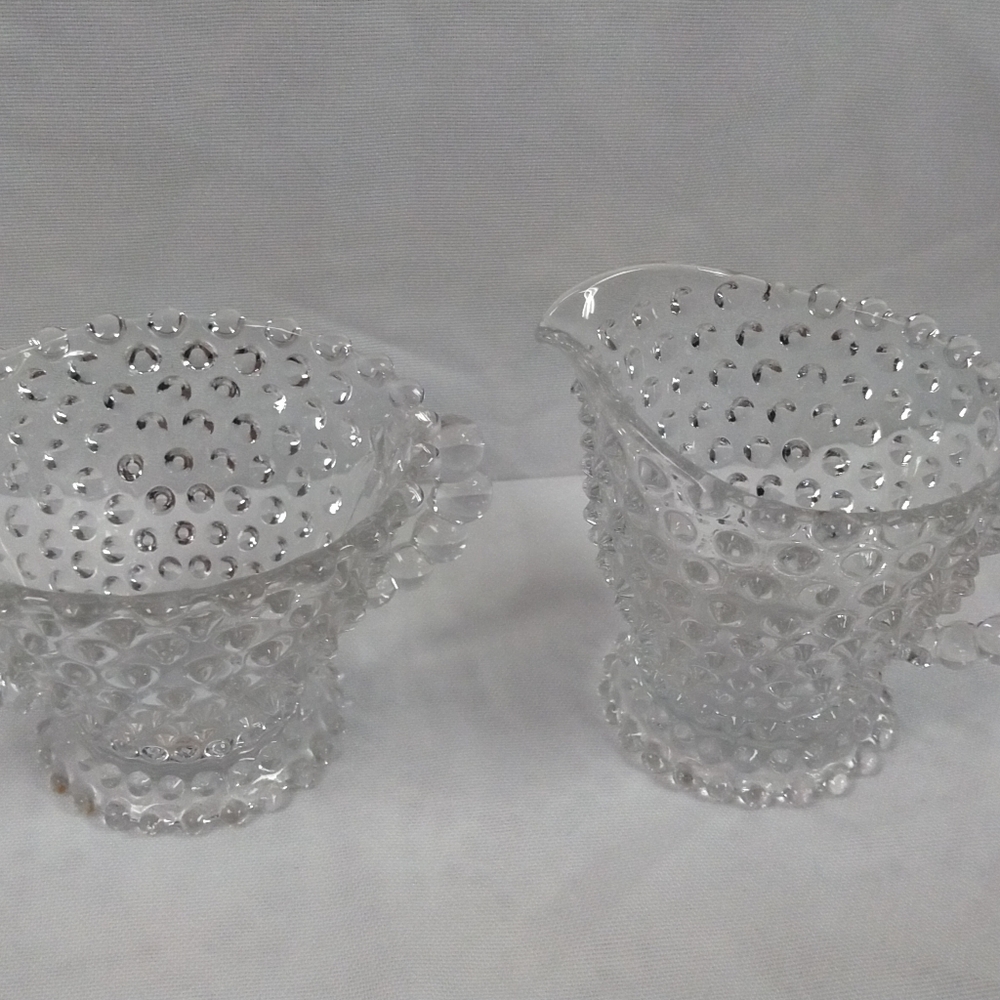 Vintage Hobnail Glass Cream & Sugar Bowl